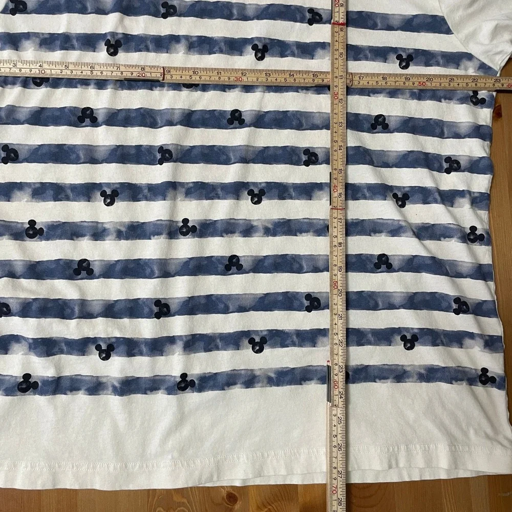UNIQLO Disney Mickey Mouse Striped TShirt XL Blue White Cotton Graphic Tee Vacay